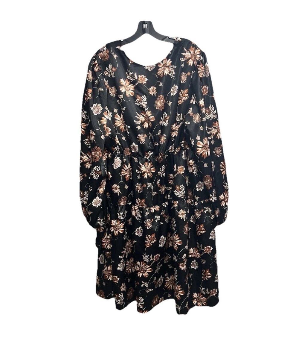 Ophelia Roe Women’s Size 2X Black Floral Tiered Midi Dress Office Date Night